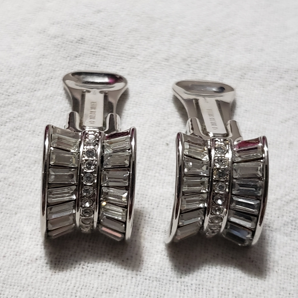 Vintage Norman Miller Baguette Crystal Silvertone clip on earrings
